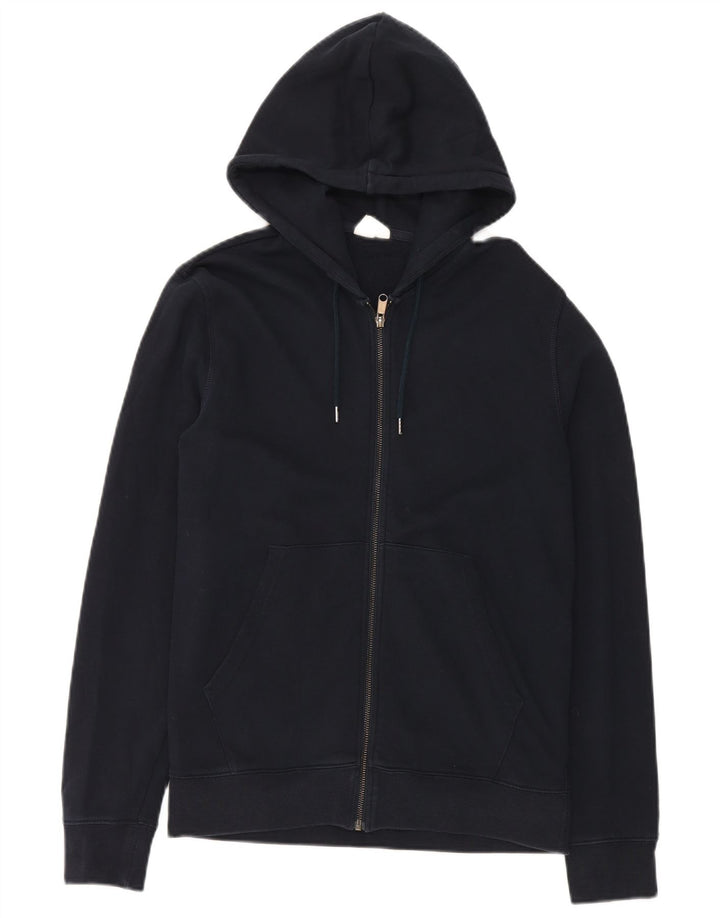 Suéter masculino Marks & Spencer com capuz e zíper pequeno algodão azul marinho