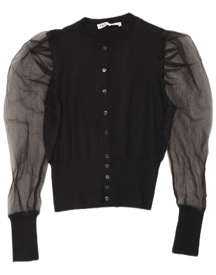 Zara Cardigan feminino top médio preto viscose