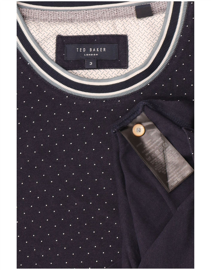 Camiseta masculina Ted Baker tamanho superior 3 médio azul marinho manchado modal