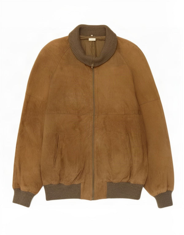 Jaqueta masculina vintage de camurça bomber UK 38 bege médio