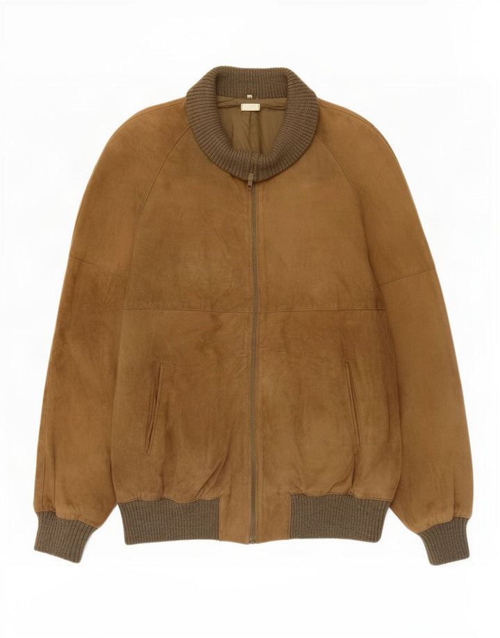 Jaqueta masculina vintage de camurça bomber UK 38 bege médio
