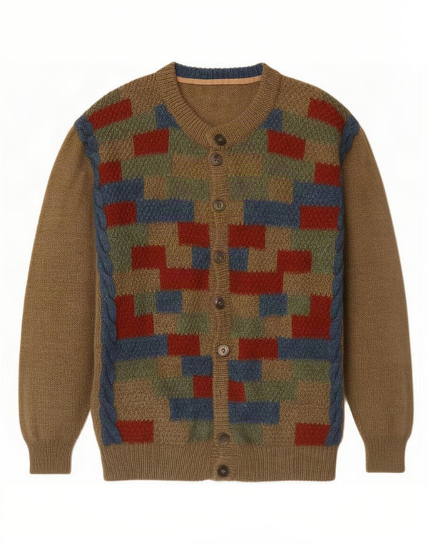 Suéter Cardigan Masculino Vintage XL Marrom Geométrico