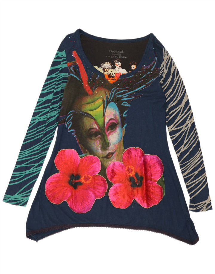 Top túnica feminina assimétrica gráfica DESIGUAL Reino Unido 14 grande azul marinho floral
