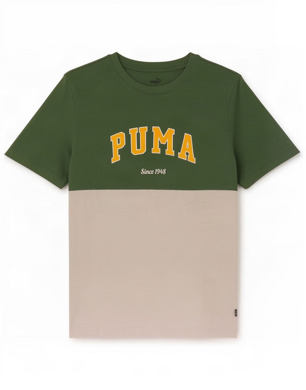 Camiseta masculina Puma Graphic Top grande algodão colorblock verde