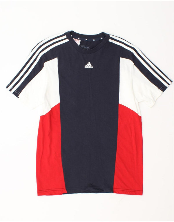 Camiseta Adidas Menino 13-14 Anos Azul Marinho Colorblock Algodão