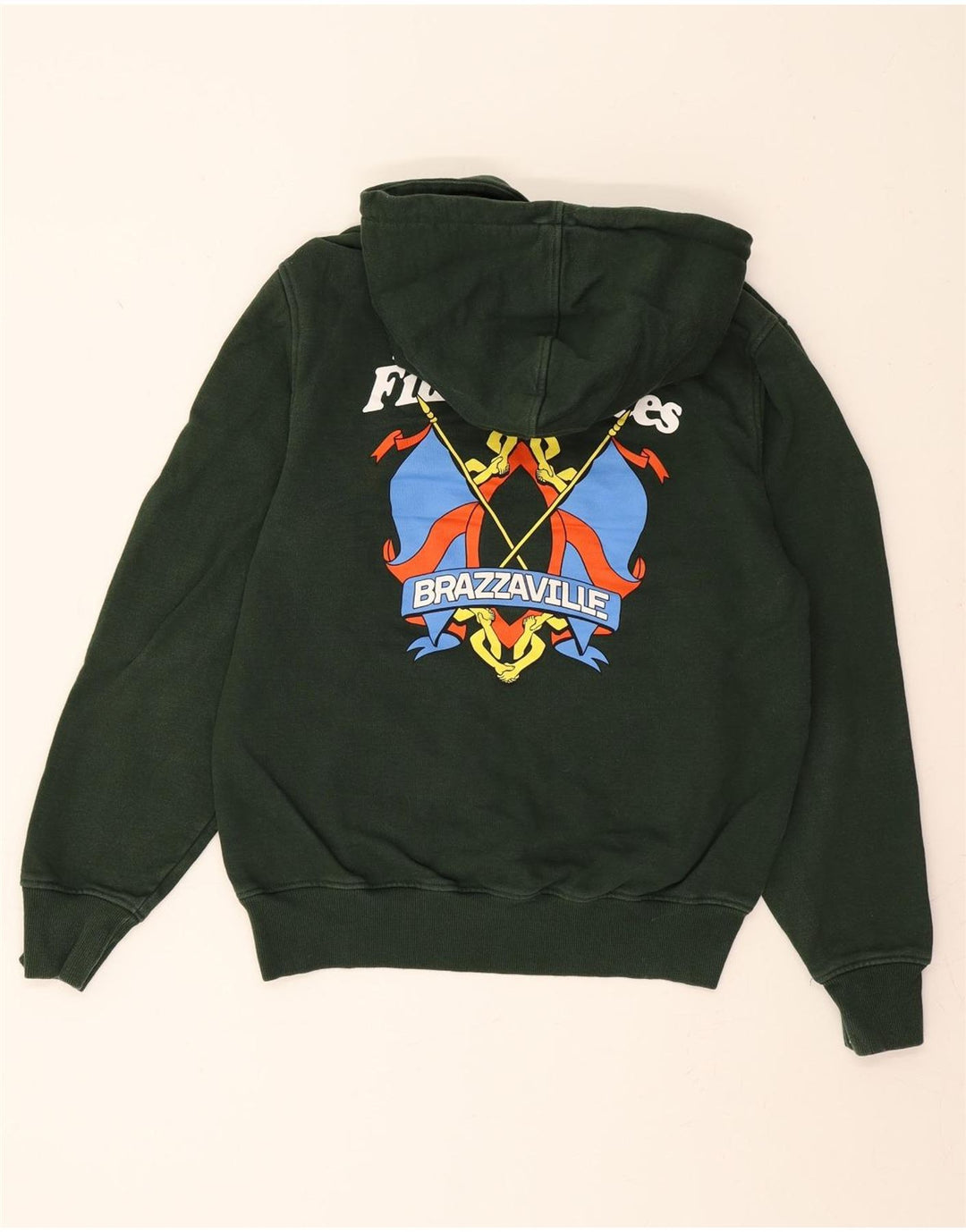 VINTAGE Mens Graphic Hoodie Jumper Small Green Cotton Vintage Vintage and Second-Hand Vintage from Messina Hembry 