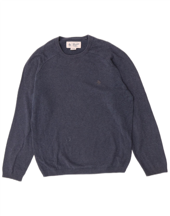 Suéter masculino Penguin com gola redonda e algodão azul pequeno