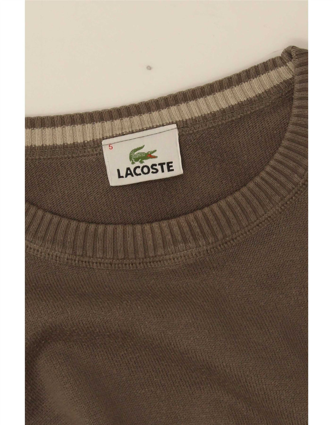 Lacoste Suéter masculino com gola redonda tamanho 5 grande cáqui