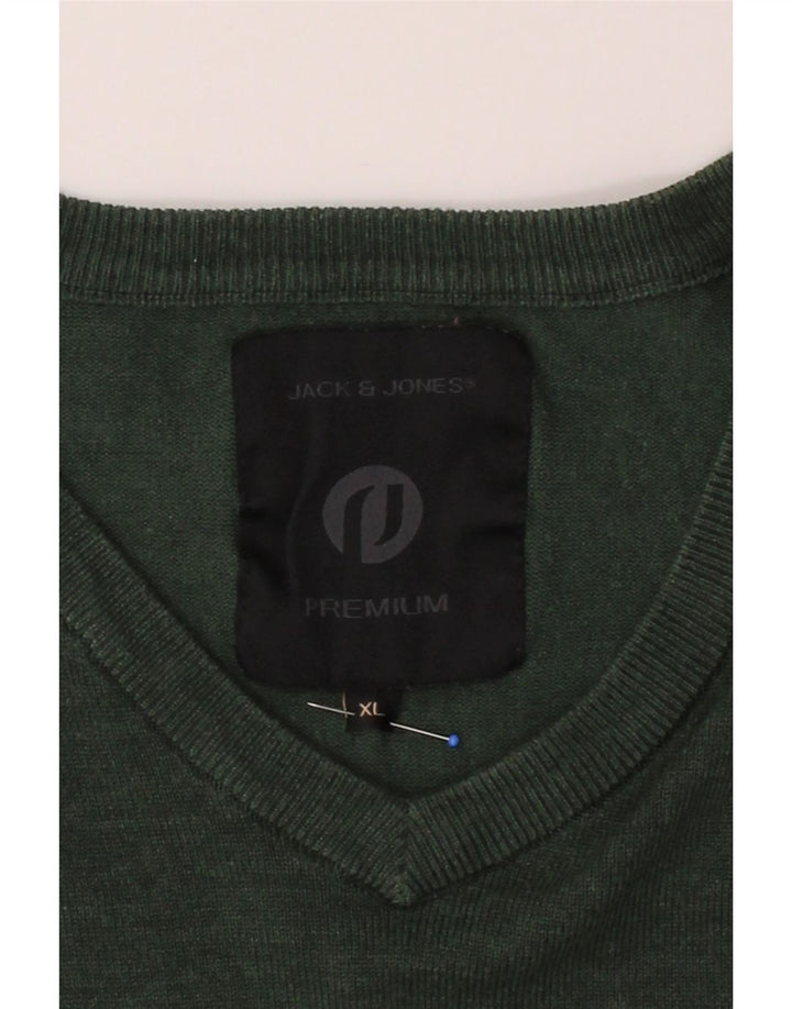 JACK & JONES Mens V-Neck Jumper Sweater XL Green Acrylic Vintage Jack & Jones and Second-Hand Jack & Jones from Messina Hembry 