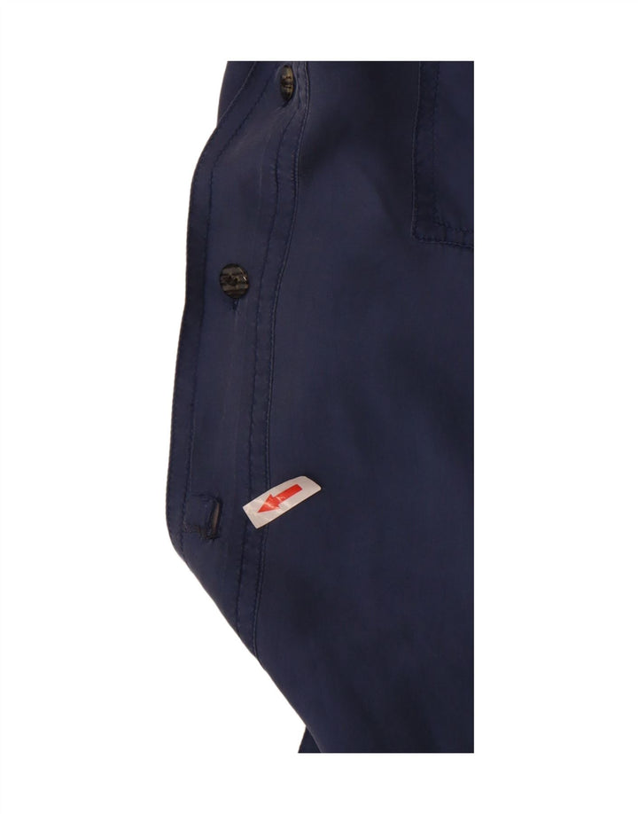 Camisa masculina vintage de manga curta grande azul de seda clássica
