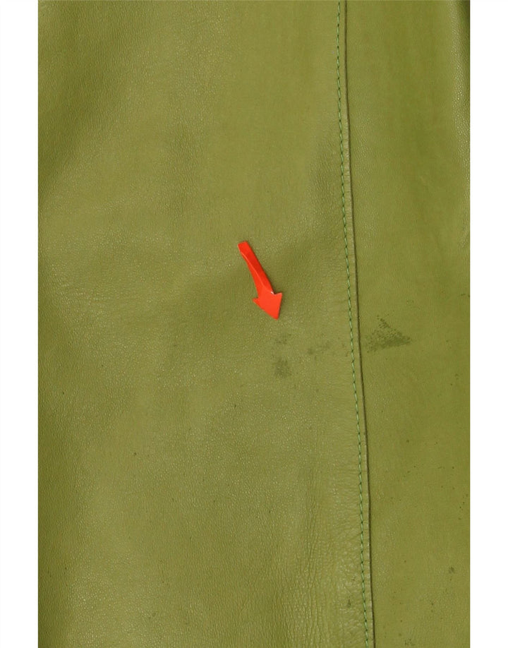 Enrico Mandelli Jaqueta blazer feminina de couro com 4 botões Reino Unido 14 verde médio