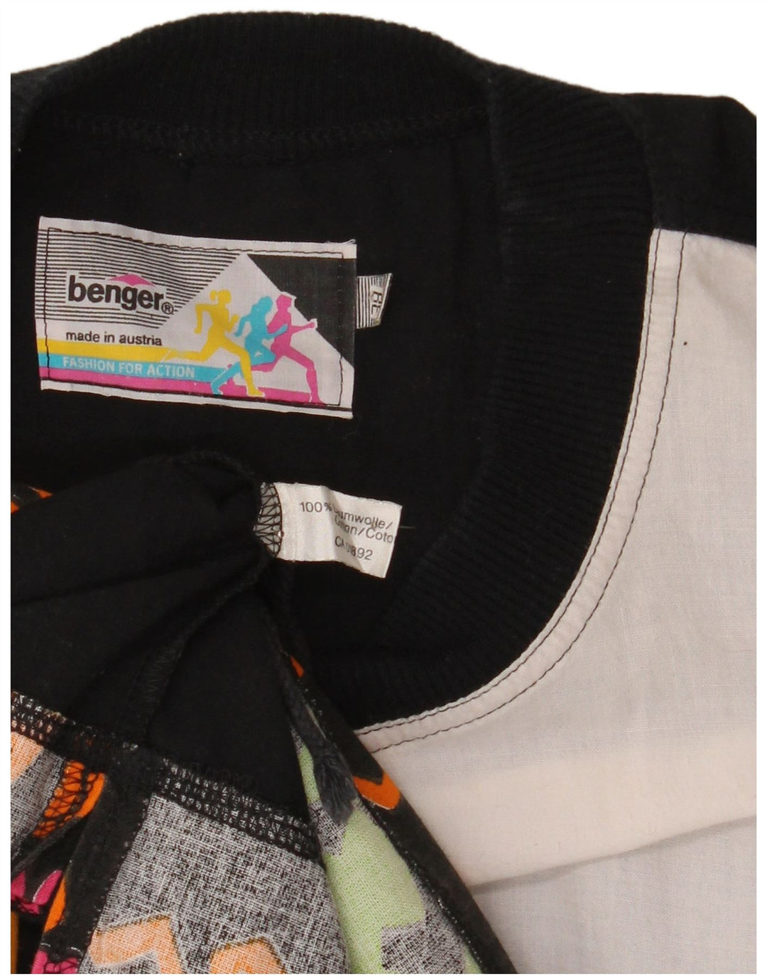 Top gráfico feminino BENGER manga 3/4 EU 38 bloco colorido preto médio