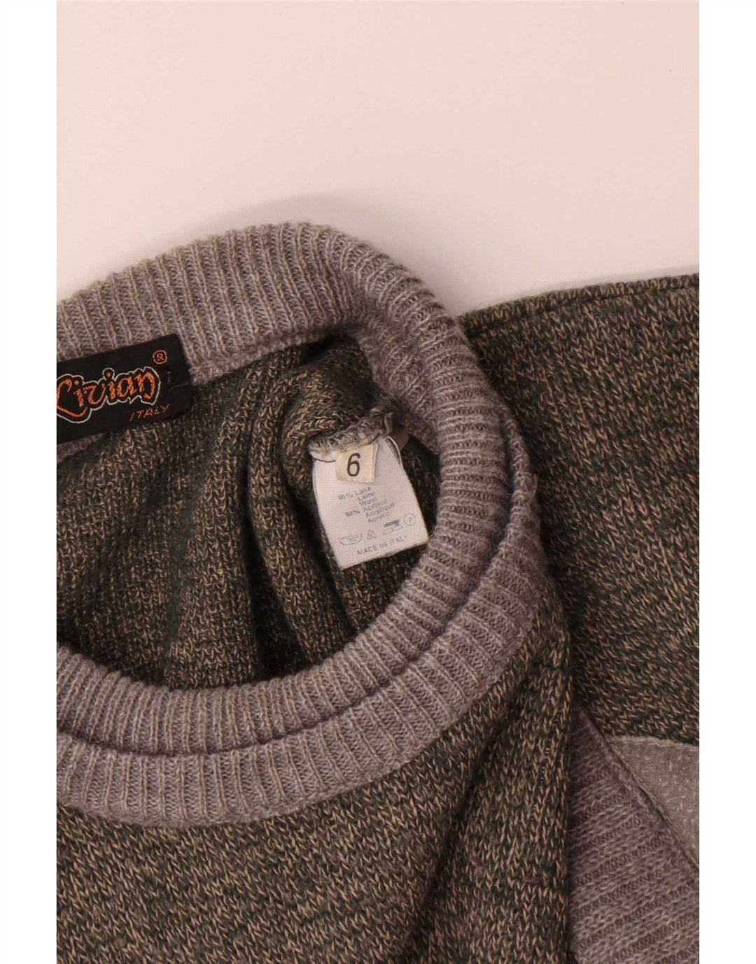Suéter vintage masculino com gola redonda, grande lã colorblock verde