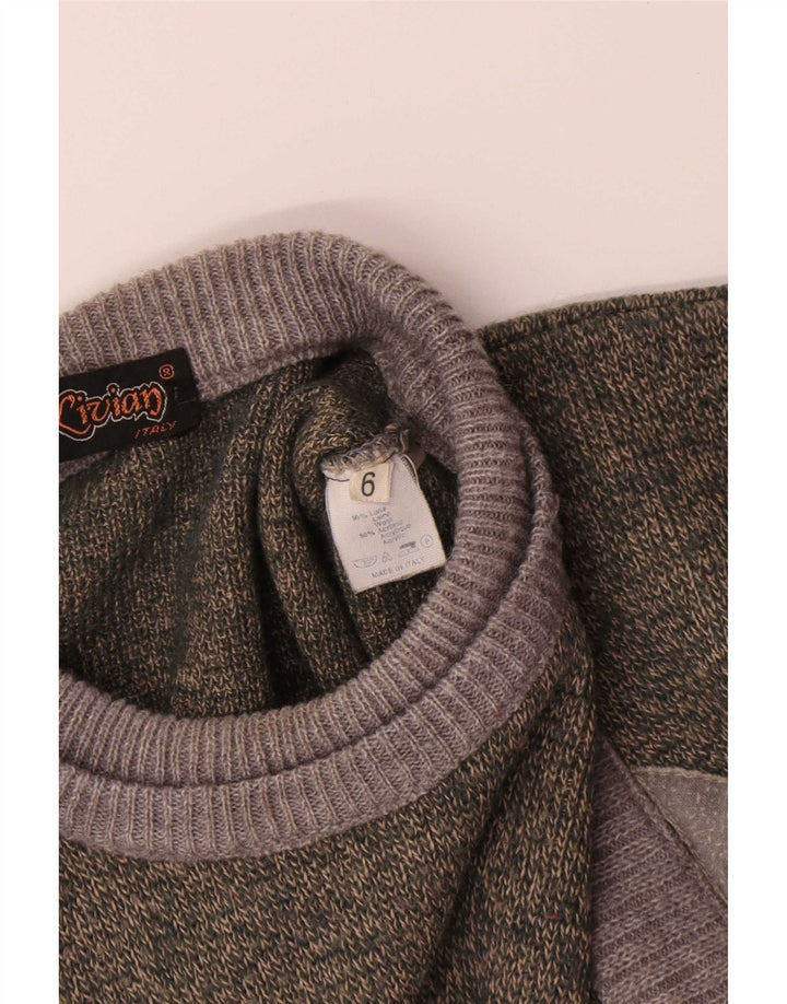 Suéter vintage masculino com gola redonda, grande lã colorblock verde