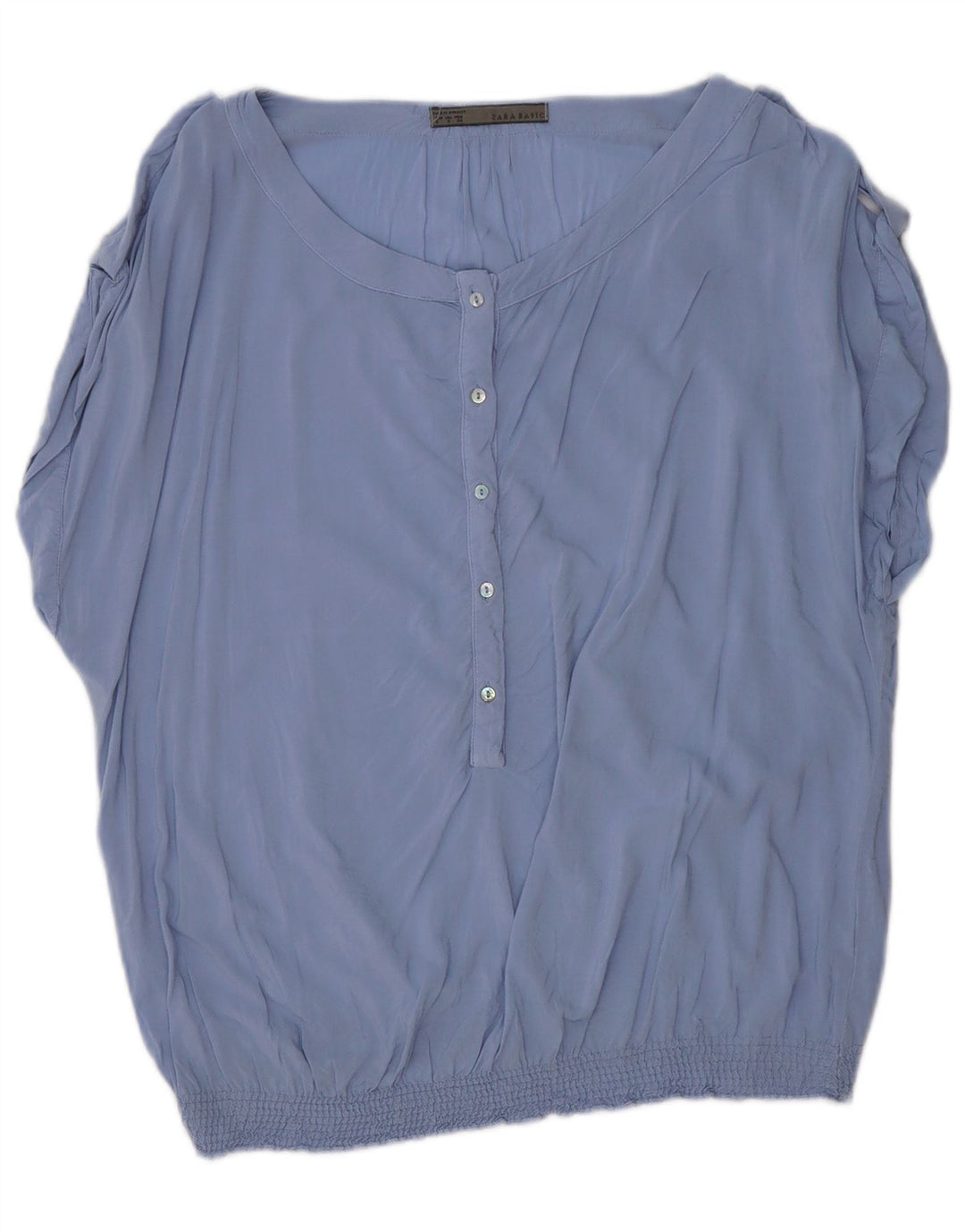 Zara blusa feminina oversized top UK 10 pequeno azul