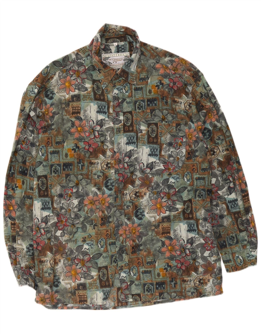 Camisa masculina Wallees grande poliéster floral verde