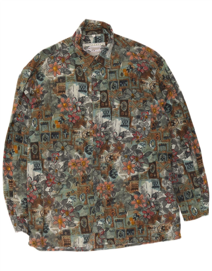 Camisa masculina Wallees grande poliéster floral verde