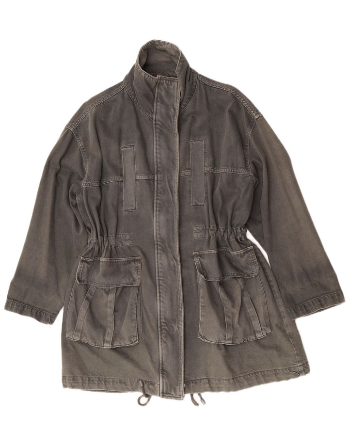 Casaco jeans oversized feminino Zara Reino Unido 10 pequeno algodão cinza