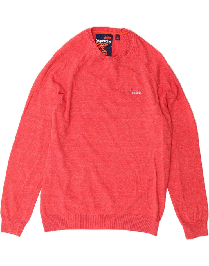 SUPERDRY Mens Crew Neck Jumper Sweater Large Pink Flecked Cotton Vintage Superdry and Second-Hand Superdry from Messina Hembry 