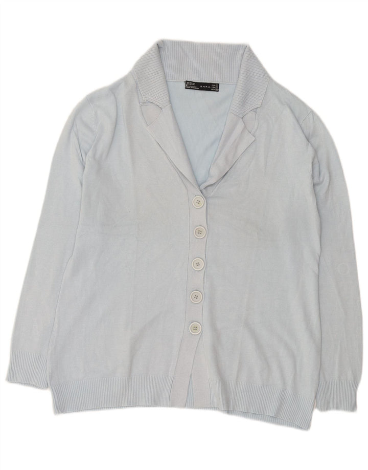 Suéter cardigã feminino Zara Reino Unido 16 grande rayon azul
