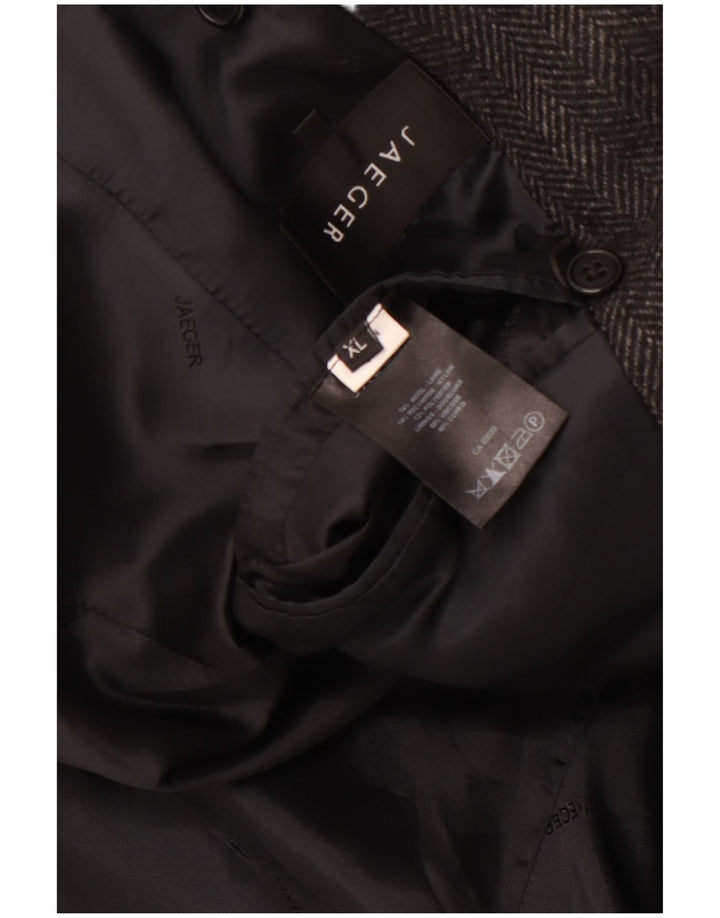 Casaco masculino JAEGER Pea Coat UK 42 XL lã espinha de peixe cinza