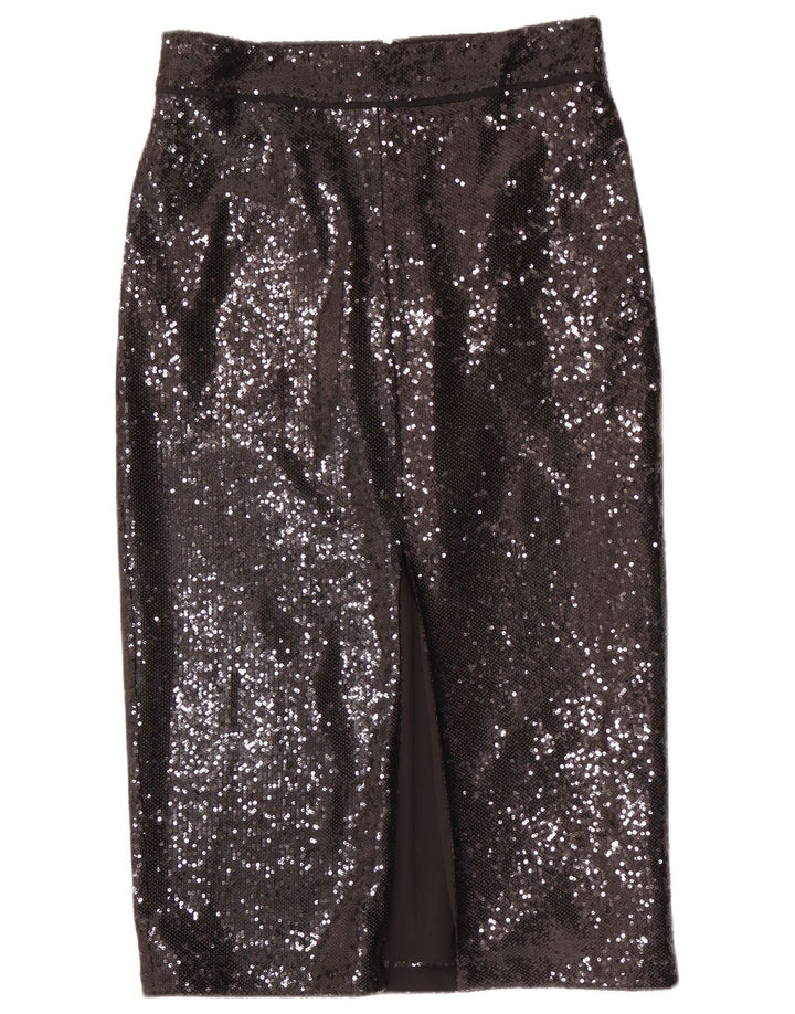 Saia lápis feminina Reiss com lantejoulas UK 12 médio W30 poliéster preto