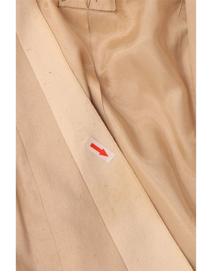 Jaqueta Blazer Feminina Vintage Longline 1 Botão Reino Unido 10 Pequena Seda Bege