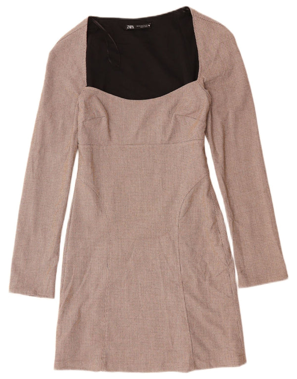 Vestido feminino ZARA com bainha de manga comprida UK 6 XS poliéster xadrez vermelho