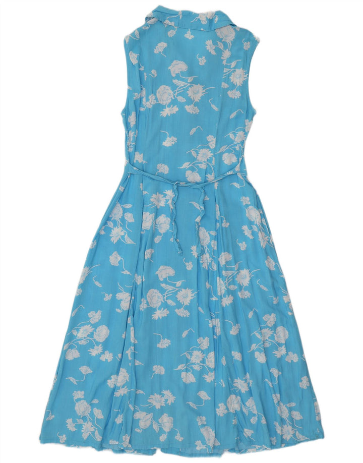 Vestido maxi feminino sem mangas VINTAGE Reino Unido 14 grande viscose floral azul