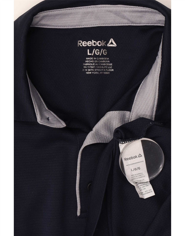 Camisa polo masculina Reebok grande poliéster azul marinho