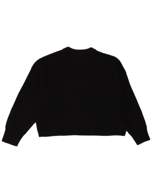 Zara Suéter feminino cropped oversized com gola redonda Reino Unido 10 pequeno preto