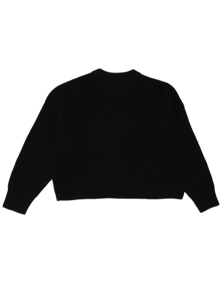 Zara Suéter feminino cropped oversized com gola redonda Reino Unido 10 pequeno preto