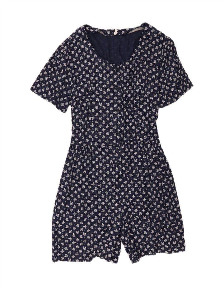 Macacão feminino vintage UK 20 2XL azul marinho floral viscose