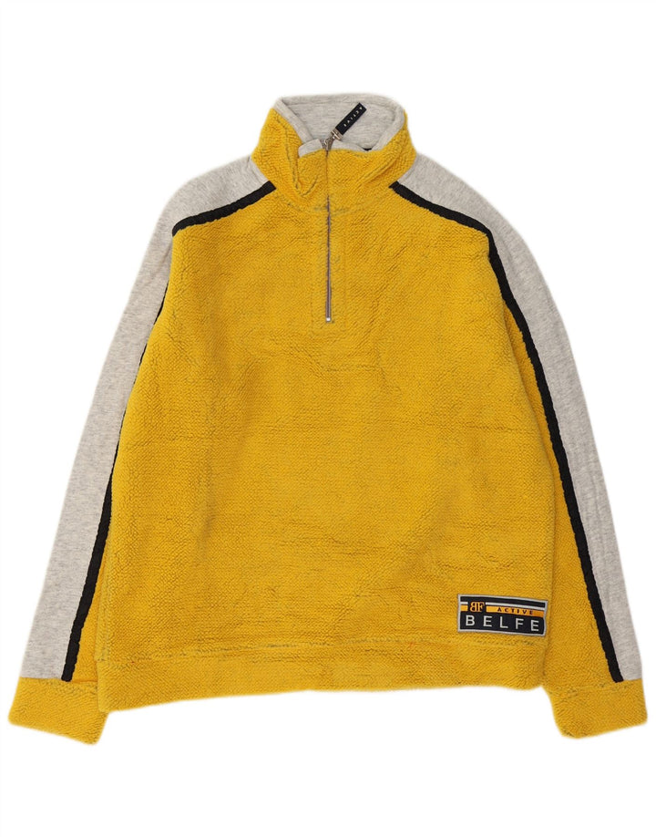 Belfe & Belfe Suéter masculino de lã com zíper e gola em bloco colorido amarelo médio