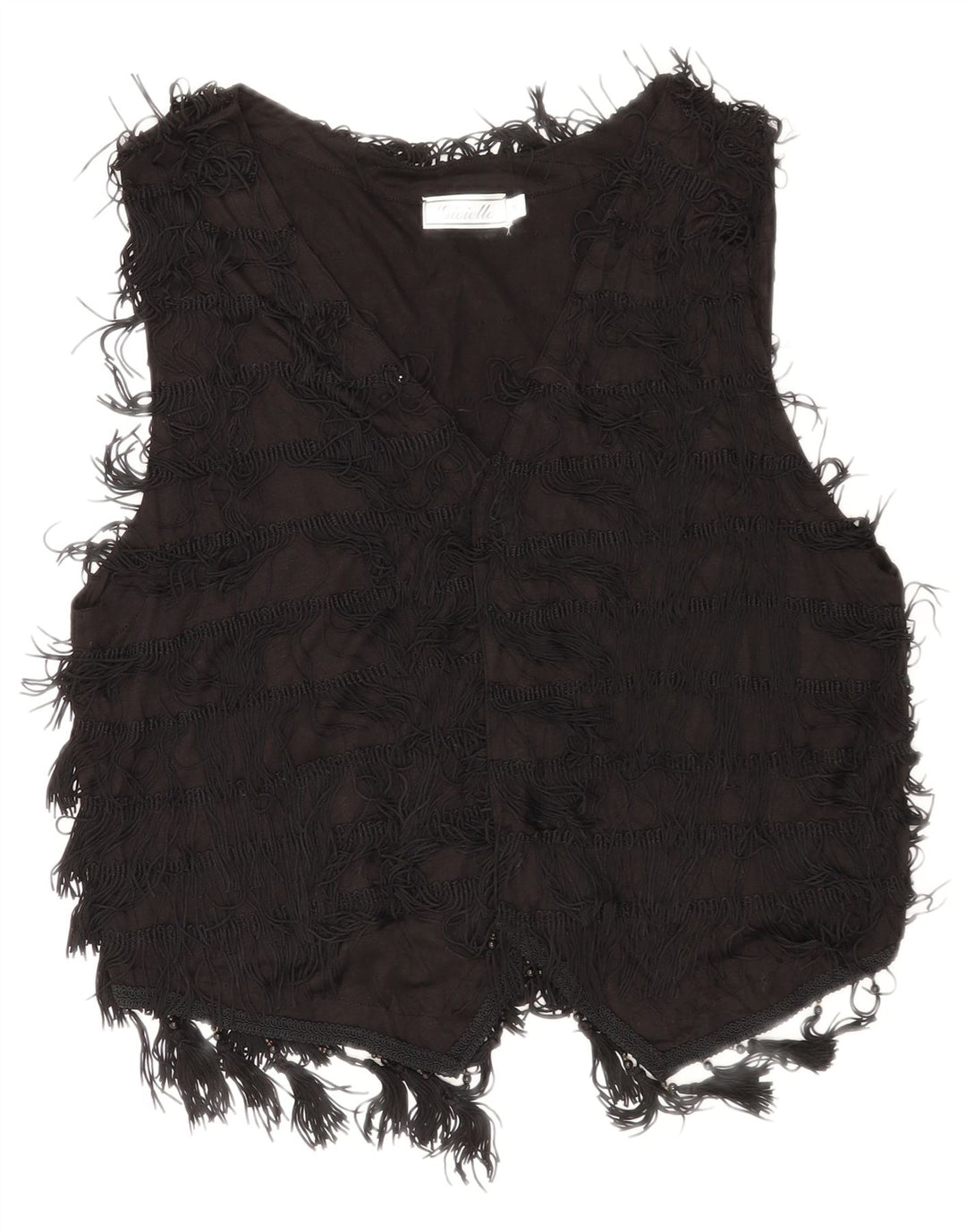 Colete feminino vintage UK 14 médio preto rayon