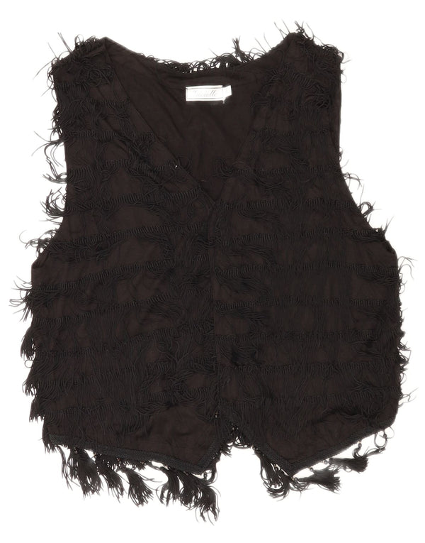 Colete feminino vintage UK 14 médio preto rayon