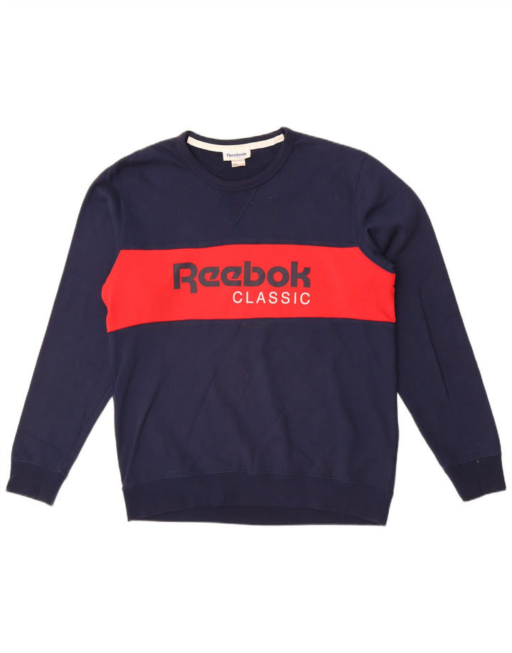 Reebok moletom gráfico masculino jumper grande azul marinho colorblock algodão