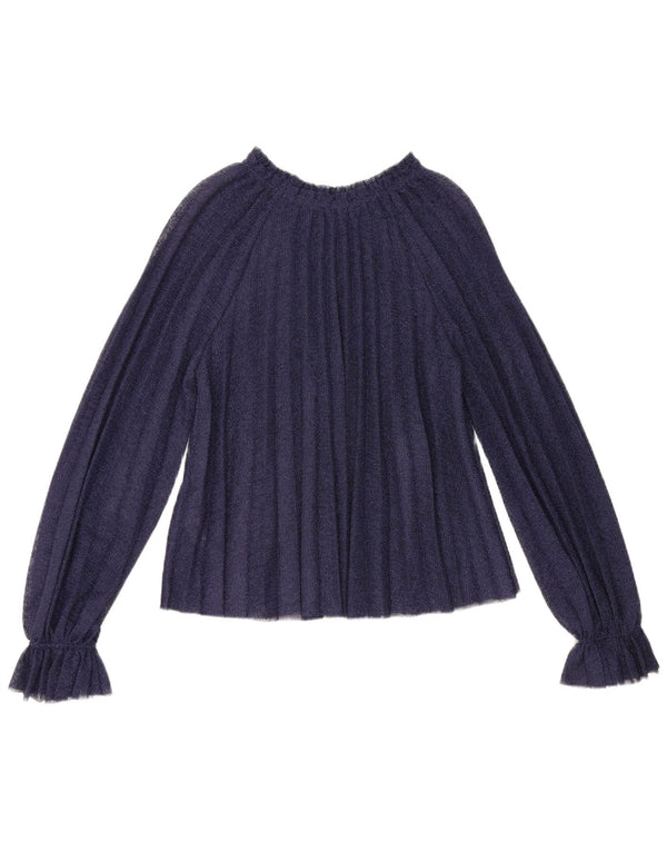 Blusa feminina Zara manga comprida oversized top Reino Unido 10 pequeno azul marinho