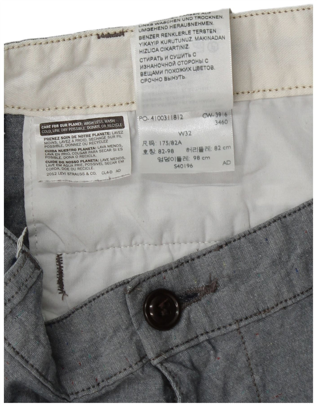 Dockers Mens Chino Shorts W32 Algodão Cinza Médio