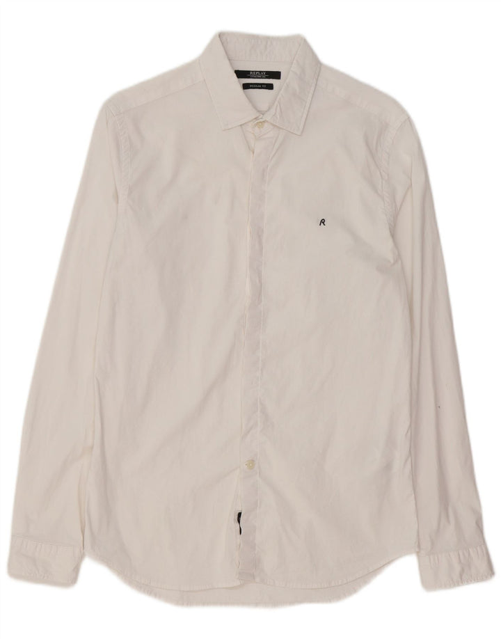 Camisa masculina Replay Regular Fit médio algodão branco