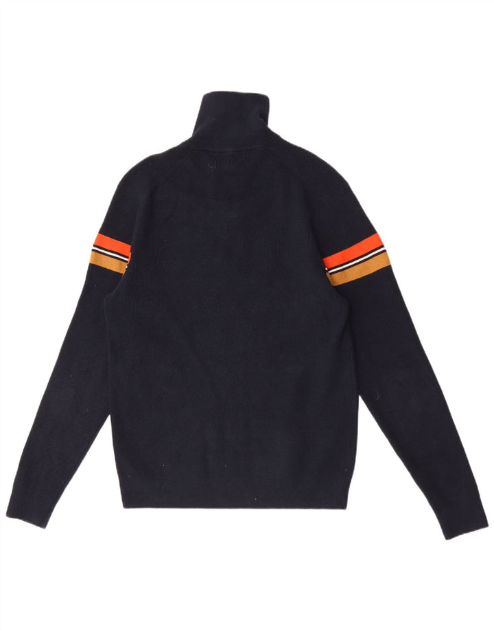 Suéter masculino Marks & Spencer com zíper e gola em bloco colorido azul marinho médio