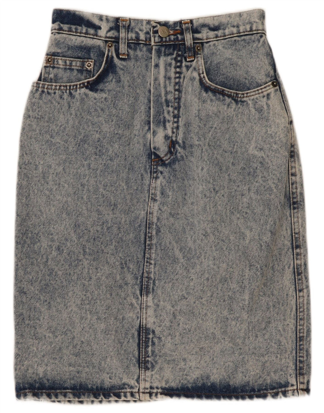 Saia jeans feminina vintage W27 algodão azul pequeno