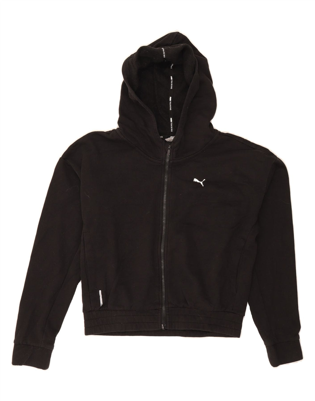 PUMA Womens Crop Zip Hoodie Sweater UK 14 Medium Black Cotton Vintage Puma and Second-Hand Puma from Messina Hembry 