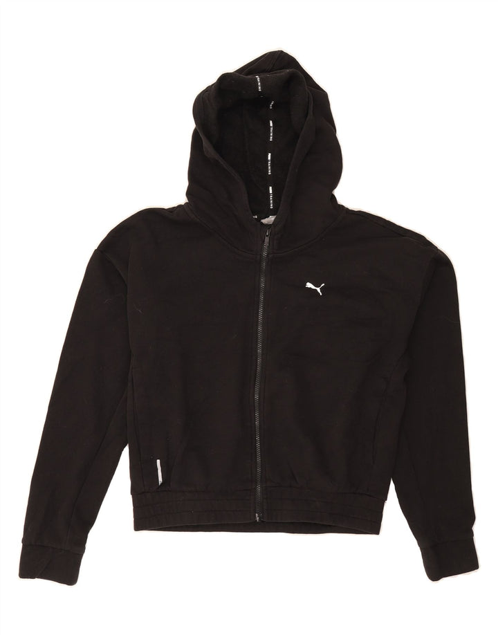 PUMA Womens Crop Zip Hoodie Sweater UK 14 Medium Black Cotton Vintage Puma and Second-Hand Puma from Messina Hembry 