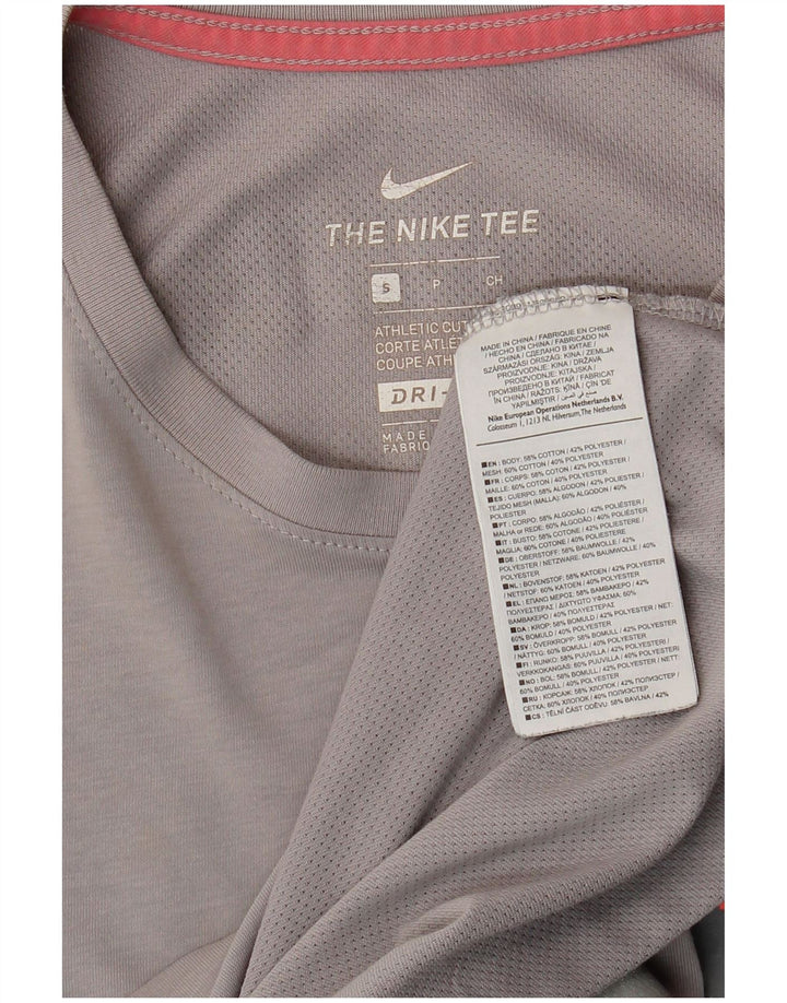 Top gráfico Nike masculino Dri Fit manga comprida pequeno algodão cinza