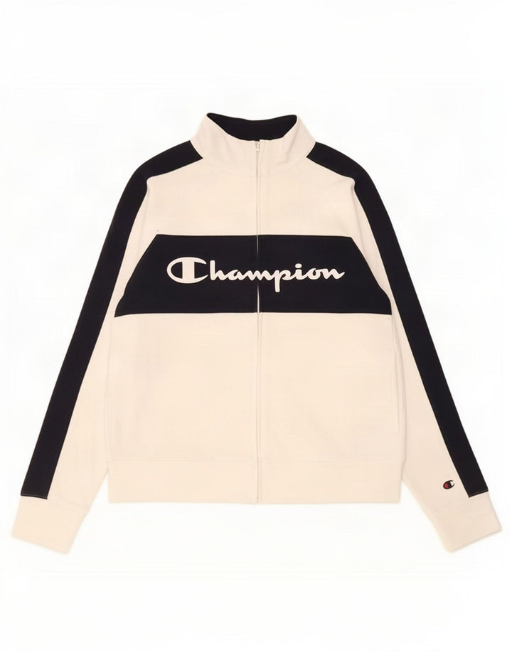 Jaqueta feminina Champion com estampa gráfica UK 12 bloco colorido branco médio