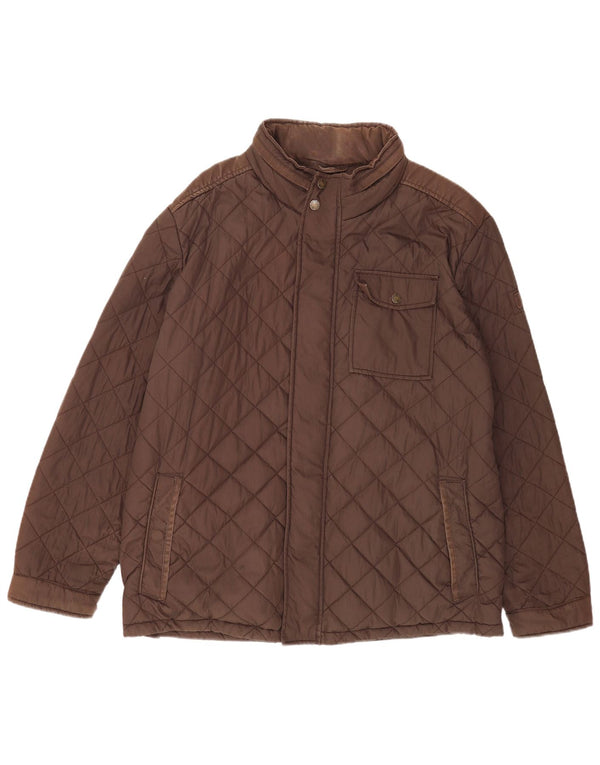 Jaqueta acolchoada com capuz masculina Fat Face Reino Unido 42 XL algodão marrom