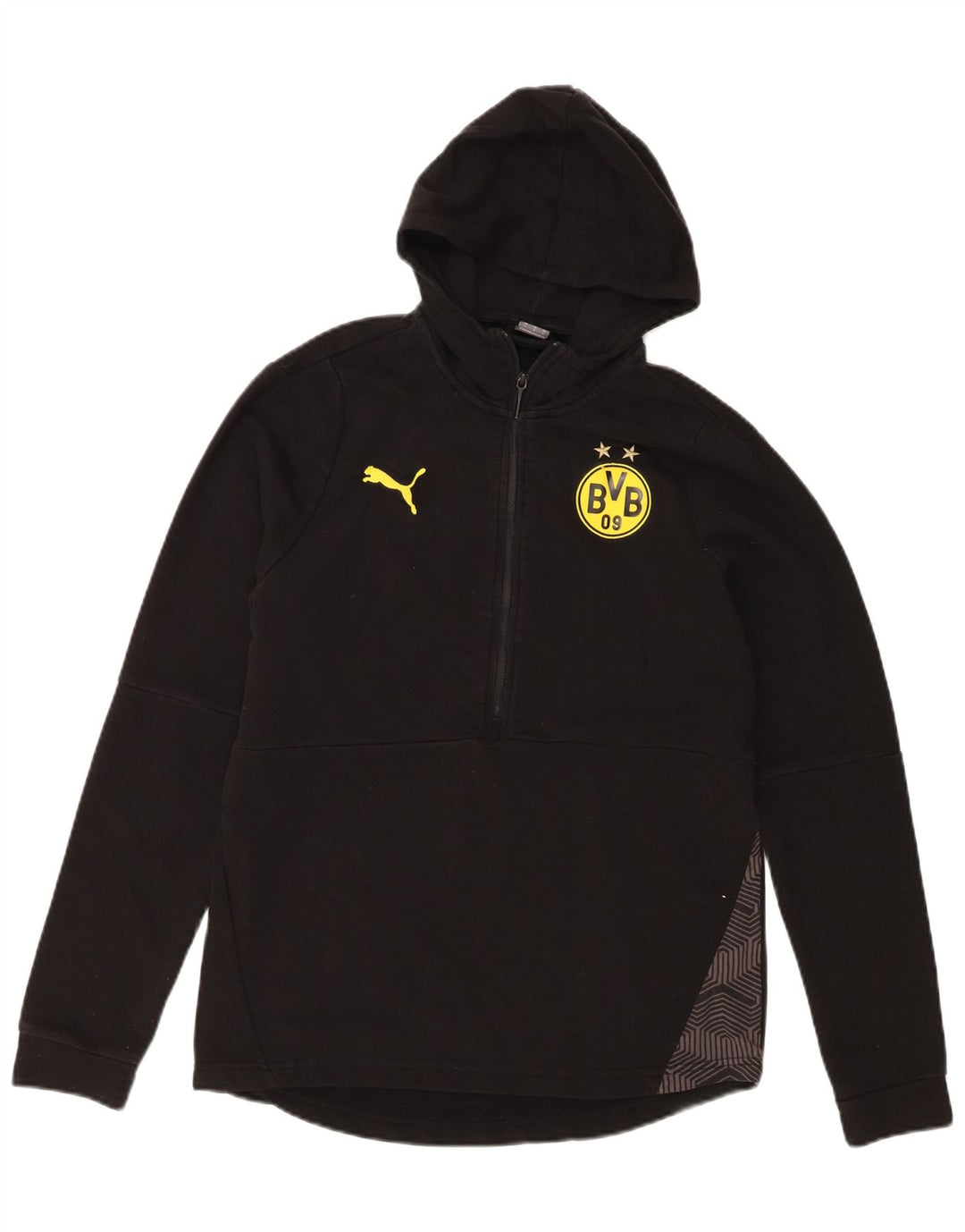 Suéter PUMA masculino com capuz e zíper gráfico grande de algodão preto