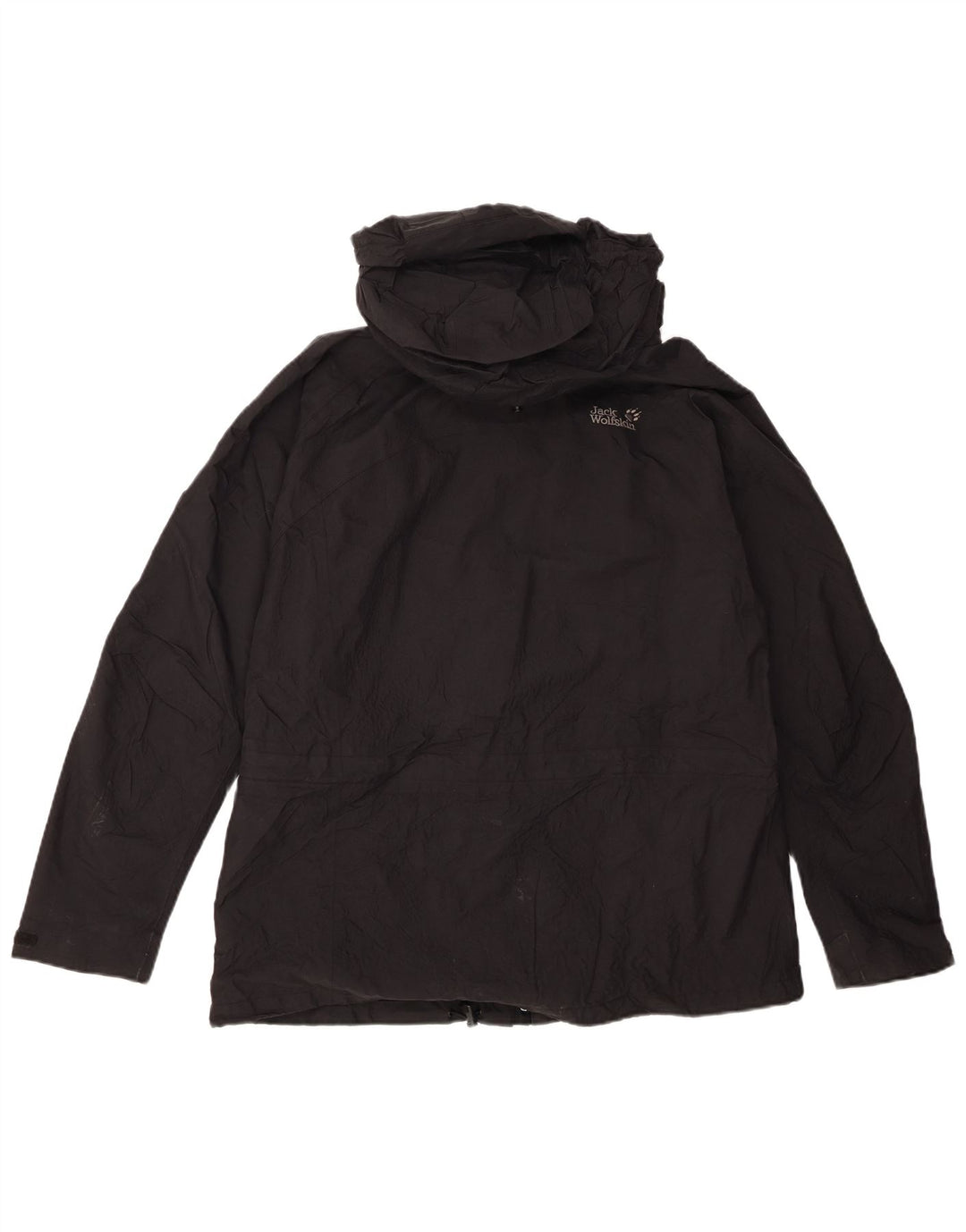 Jaqueta de chuva feminina com capuz Jack Wolfskin Reino Unido 16 grande poliamida preta