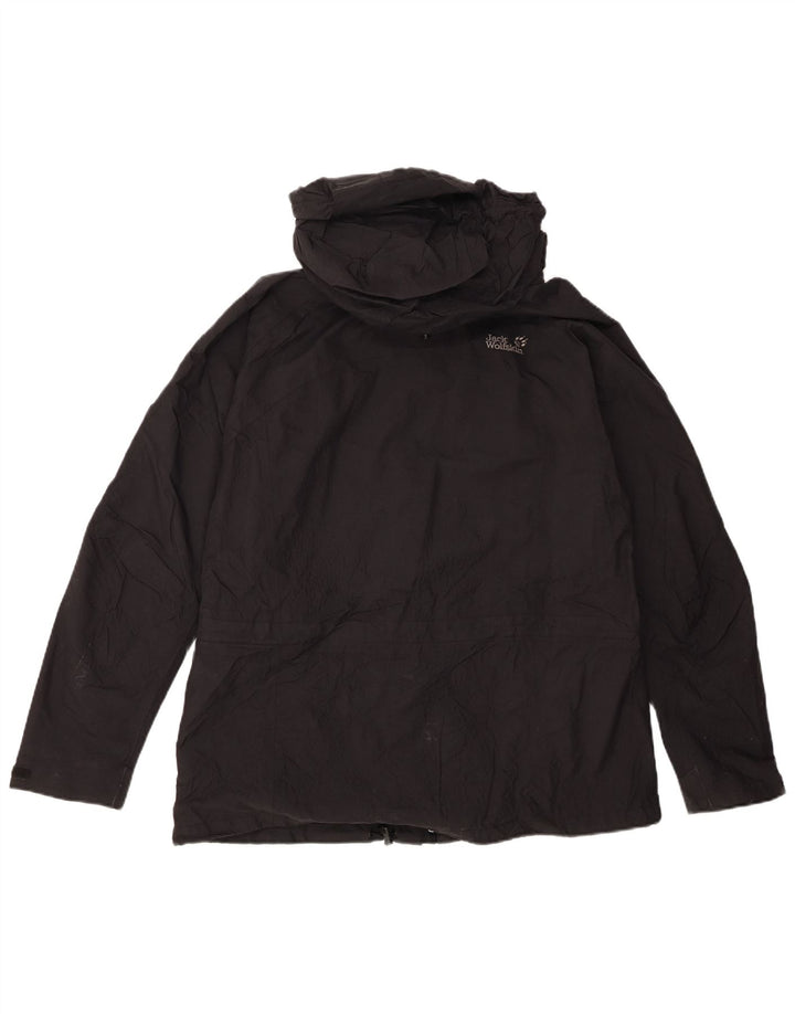 Jaqueta de chuva feminina com capuz Jack Wolfskin Reino Unido 16 grande poliamida preta